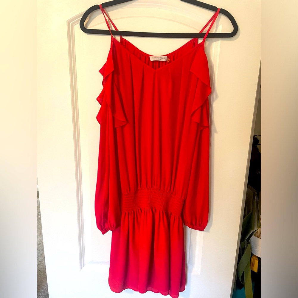 RAMY BROOK M red off the shoulder long sleeve dress